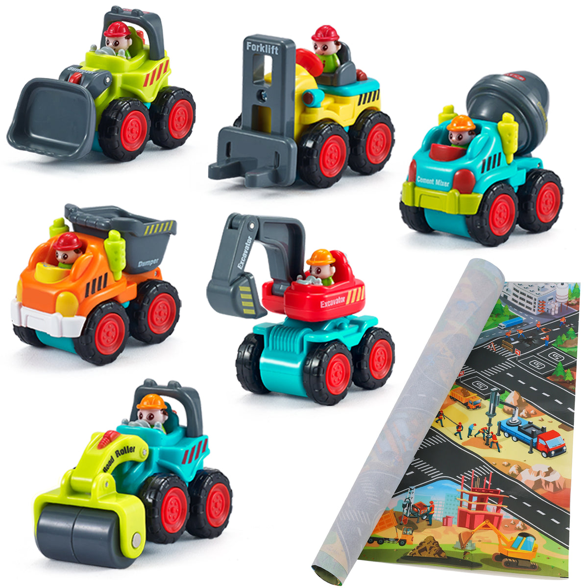 Construction Toy Trucks, Baby Mini Push Go Cars W/ Playmat – iPlay