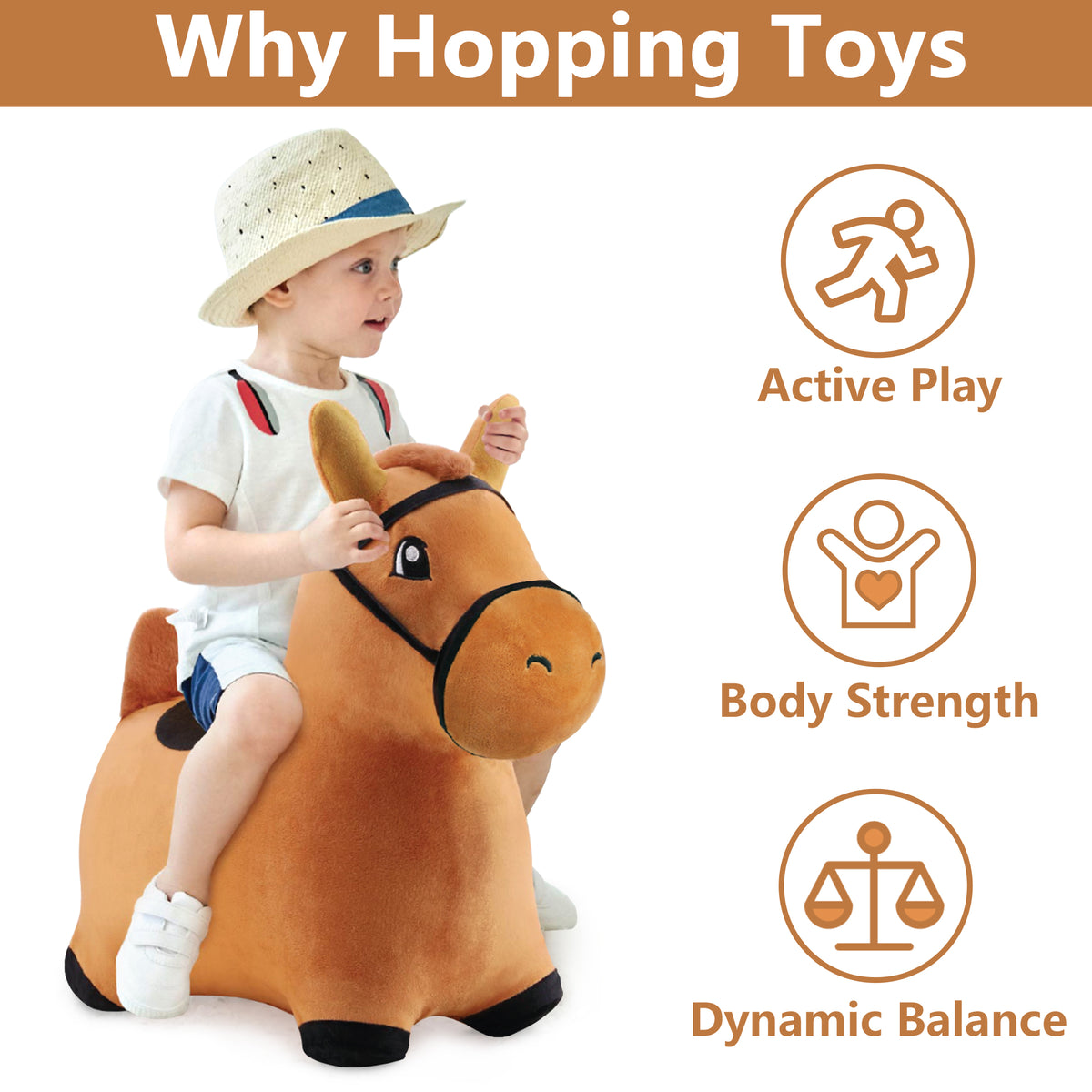 iPlay iLearn Bouncy Brown Horse Outdoor Ride on Bouncy Play Toys iPlay iLearn Toys