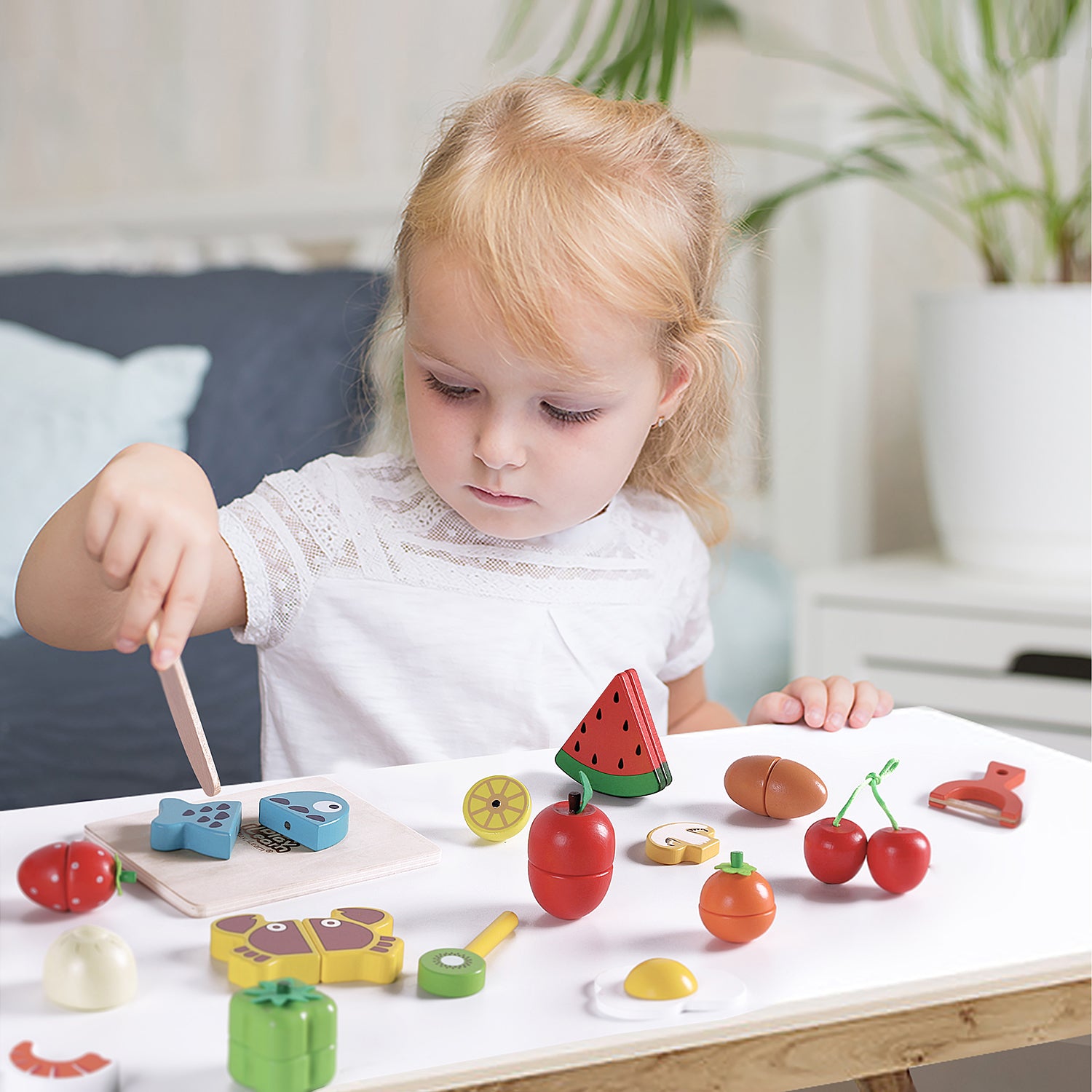 A Set Of Wooden Cutting Fruits And Vegetables On A Magnet, Toys \  Household appliances and kitchens Toys \ Wooden toys