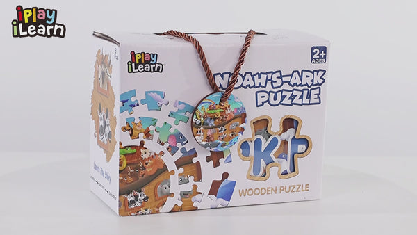 iPlay, iLearn Wooden Round World Map Jigsaw Puzzle Educational